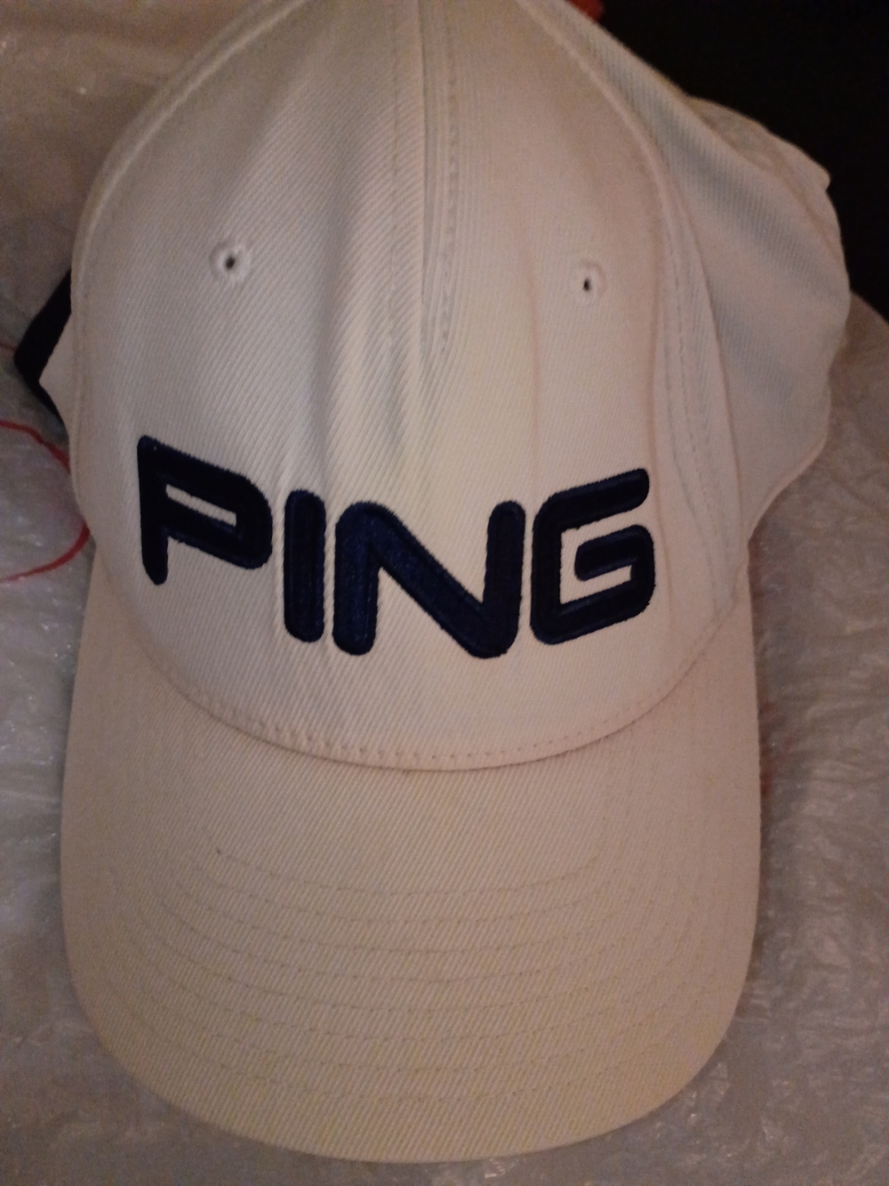 PING White Baseball Cap with Navy Embroidered Logo